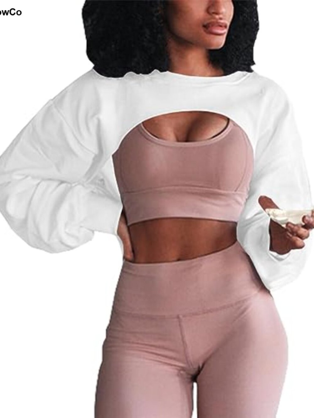 Women's Loose Crop Sweatshirt Long Sleeve Crew Neck Casual Workout Athletic